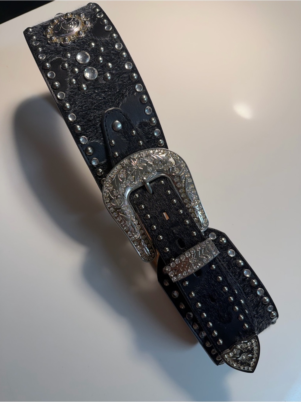 Ariat Black Studded Western Belt with Silver Engraved Buckle